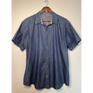 Vince Men's XL 100% Cotton Short Sleeve Denim Shirt Regular Fit Casual Button Up